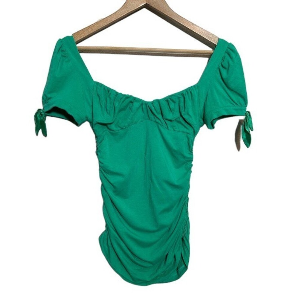 Green Off-Shoulder Ruched Women's Top